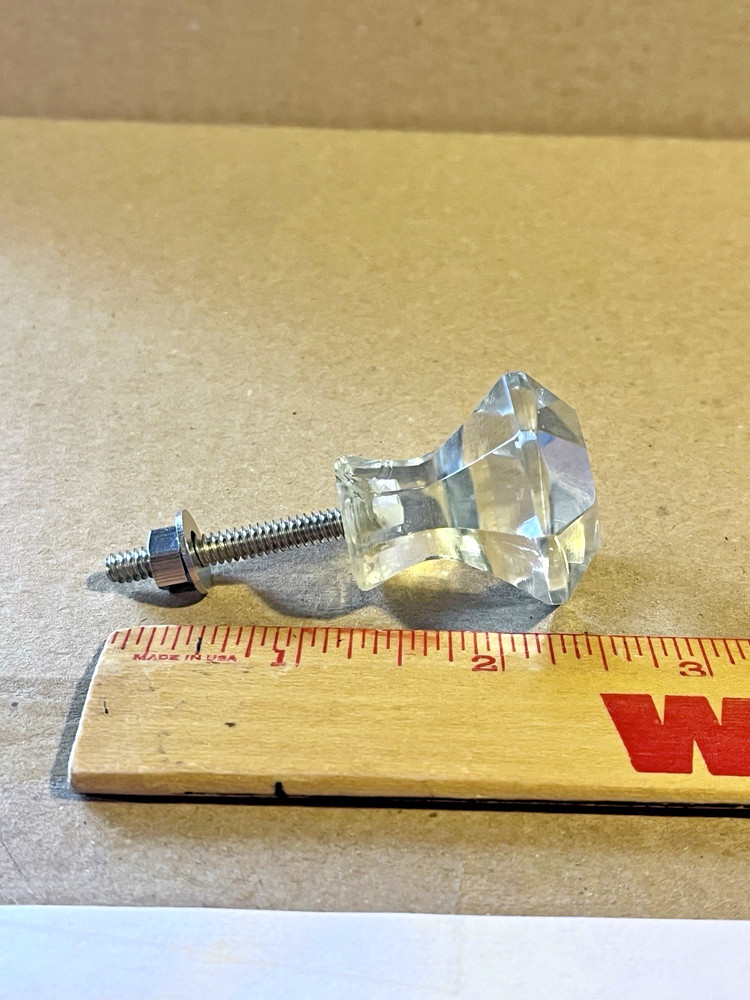 Vintage Glass Drawer Pull, 8 side, Clear Glass, Flat End