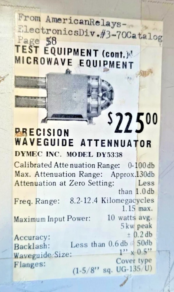 DYMEC INC. Precision Microwave Waveguide Attenuator Model DY5338 USED