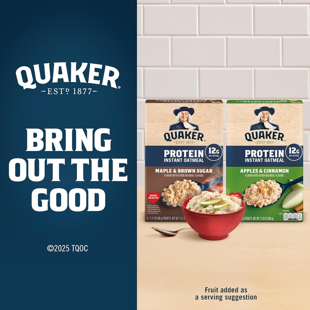 Quaker Protein Instant Oatmeal, Cinnon, Protein per Serving, Whole