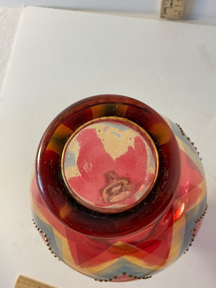 Multicolored diamond pattern vase 9”