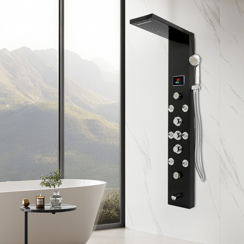 LED 3-Handle Shower Kit Shower Panel Tower System Shower Rainfall Head Waterfall