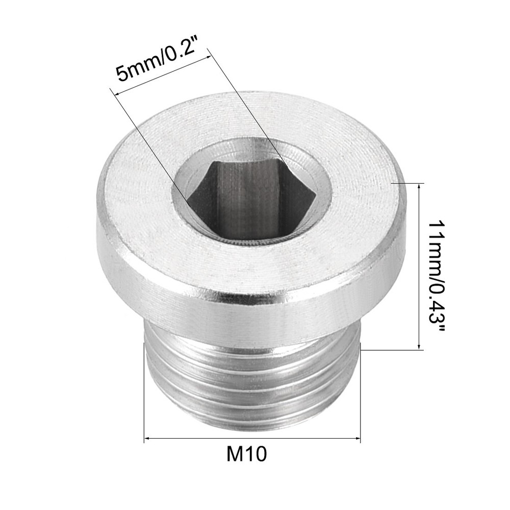 Countersunk Plug Hex Head Socket M10 x 1 Male Stainless Steel Pipe Fitting 2Pcs
