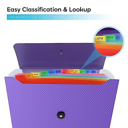 Accordion File Organizer, Expanding File Folder for Sorting Documents Purple