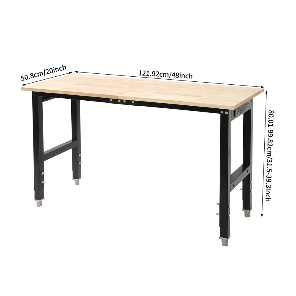 48x20in Heavy-Duty Work Table Adjustable Workbench with Power Outlets 2000lbs