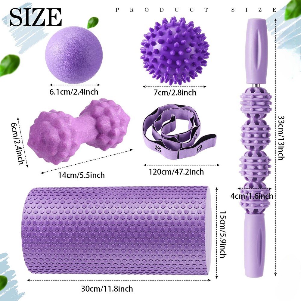 6Pcs Foam Roller Set Includes Peanut Massage , Back Roller, Massage Roller St...