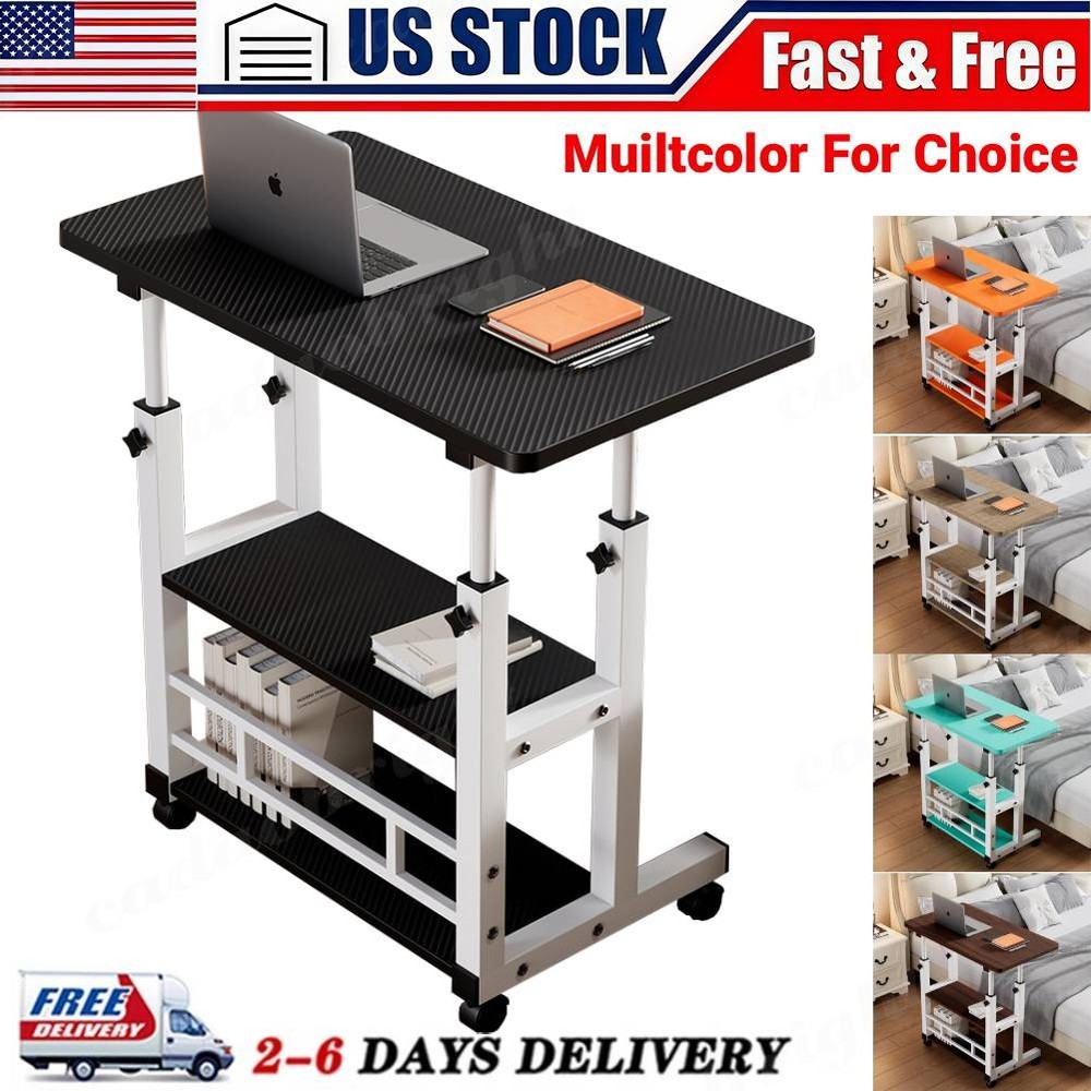 3 Tier Rolling Computer Desk Laptop Table Height Adjustable Study Table 60x40cm