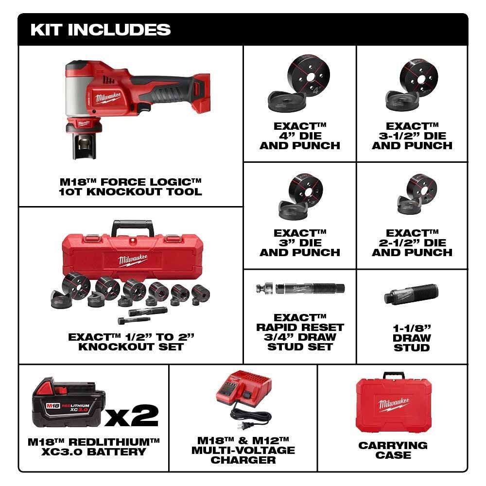 Milwaukee 2677-23 M18 FORCELOGIC 6T Knockout Tool 1/2" - 4" Kit