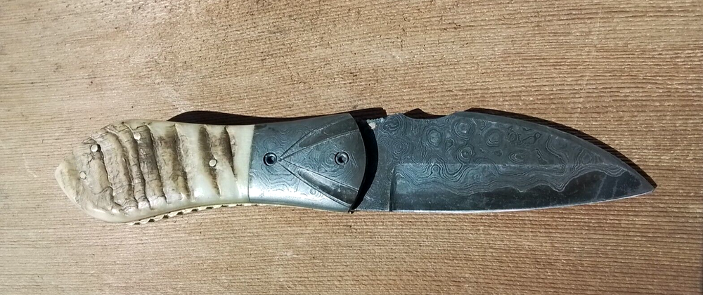 HAND FABRICATED RAM's HORN Custom Folding Knife