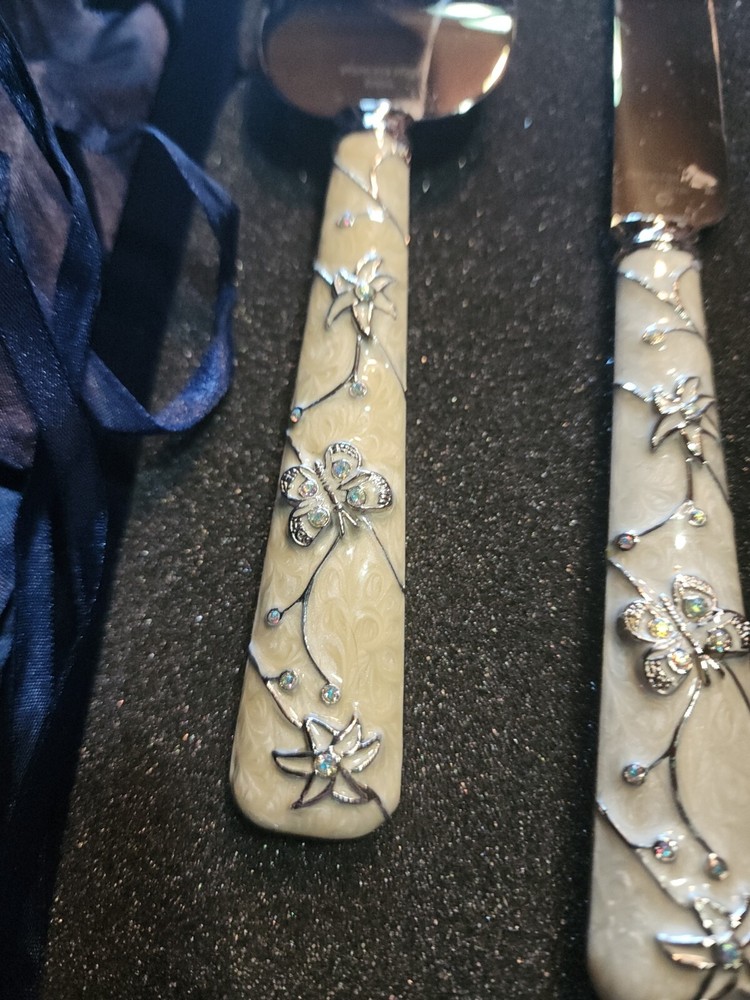 2 Pc Silver Plated Wedding Cake Knife AND Server Set w/ Velvet Box