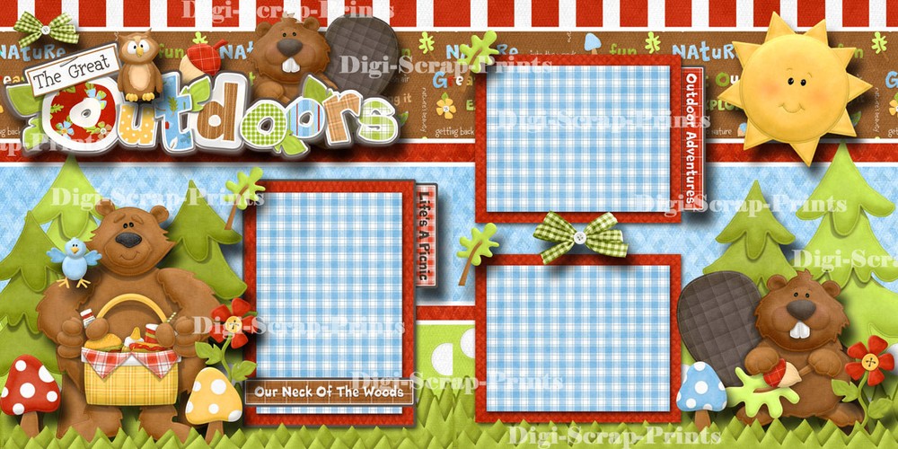 THE GREAT OUTDOORS premade scrapbook pages paper piecing layout DIGISCRAP A0129