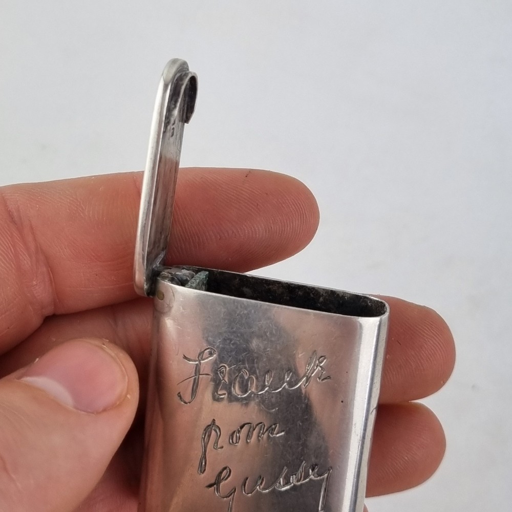 Antique Solid Silver Vesta Case With Inscription Birmingham 1892
