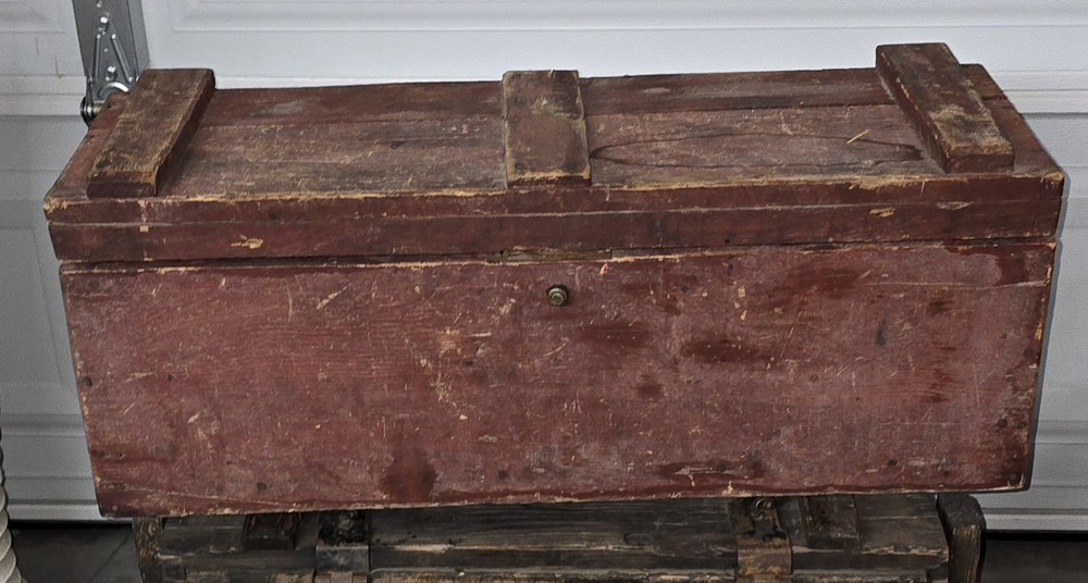 Antique Wooden Rectangular Chest Brown and Red Fully Assembled with Hinged Lid