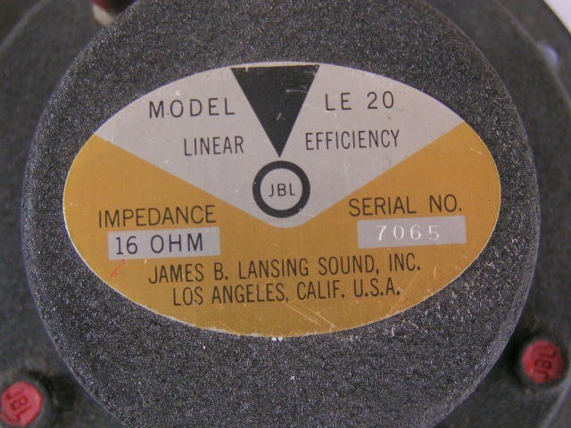 Pair JBL LE20 16 Ohm Linear Efficiency Tweeters LE 20