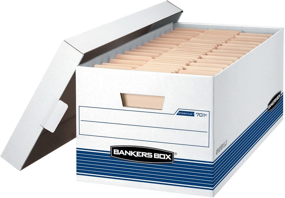 12-Pack Medium Duty File Storage Boxes W/ Lids FastFold Assembly 24 Inch Letter