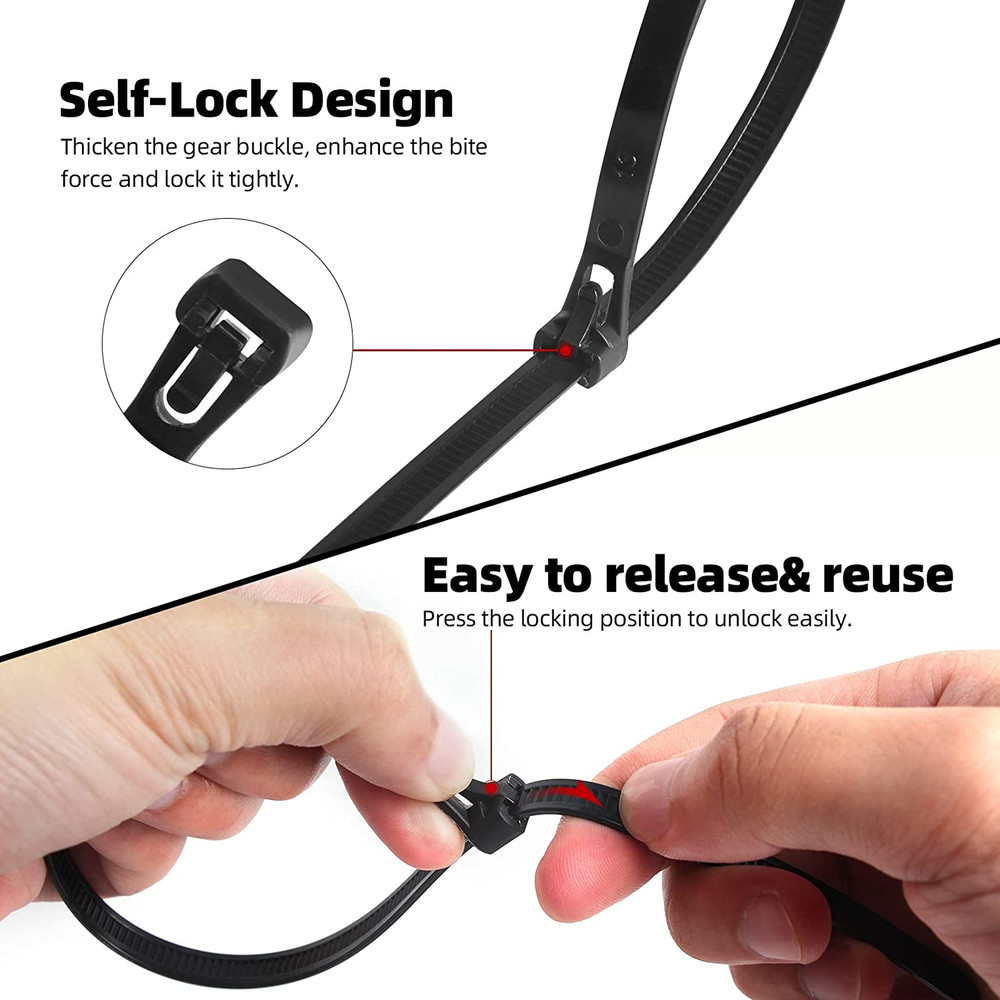 100 Pack Releasable Reusable Zip Ties Nylon Cable Heavy Duty Wire Self Locking