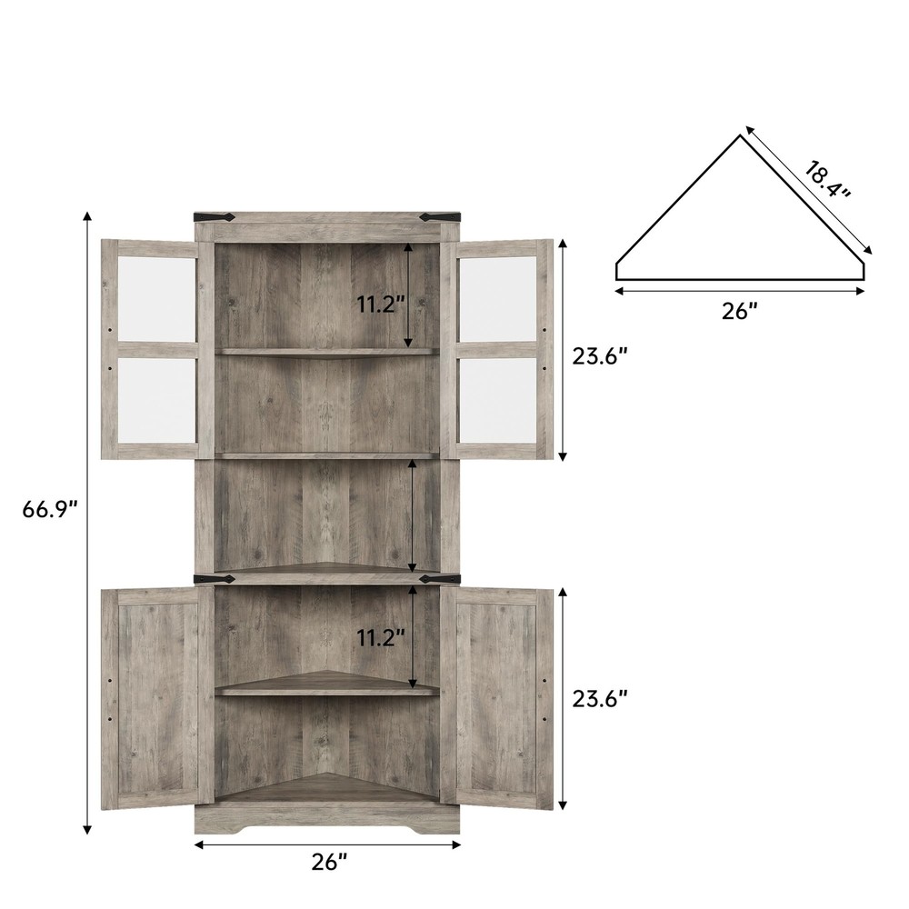 ⭐Corner Storage Cabinet, Bathroom Floor Storage Cabinet with Doors,Kitchen,Grey