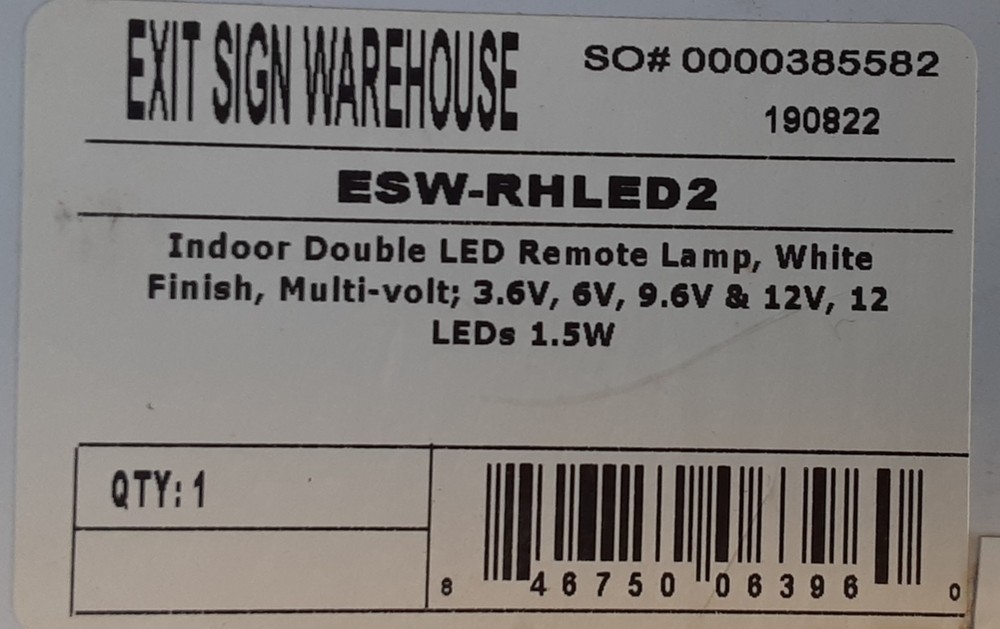 Exit Sign Warehouse Indoor Double LED Remote Lamp - Multi Volt - 1.5W - RHLED2