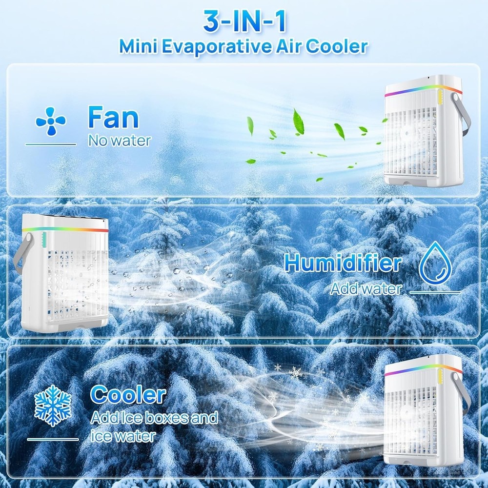 Personal AC Unit - Evaporative Cooling Fan with Adjustable Speeds & Timer