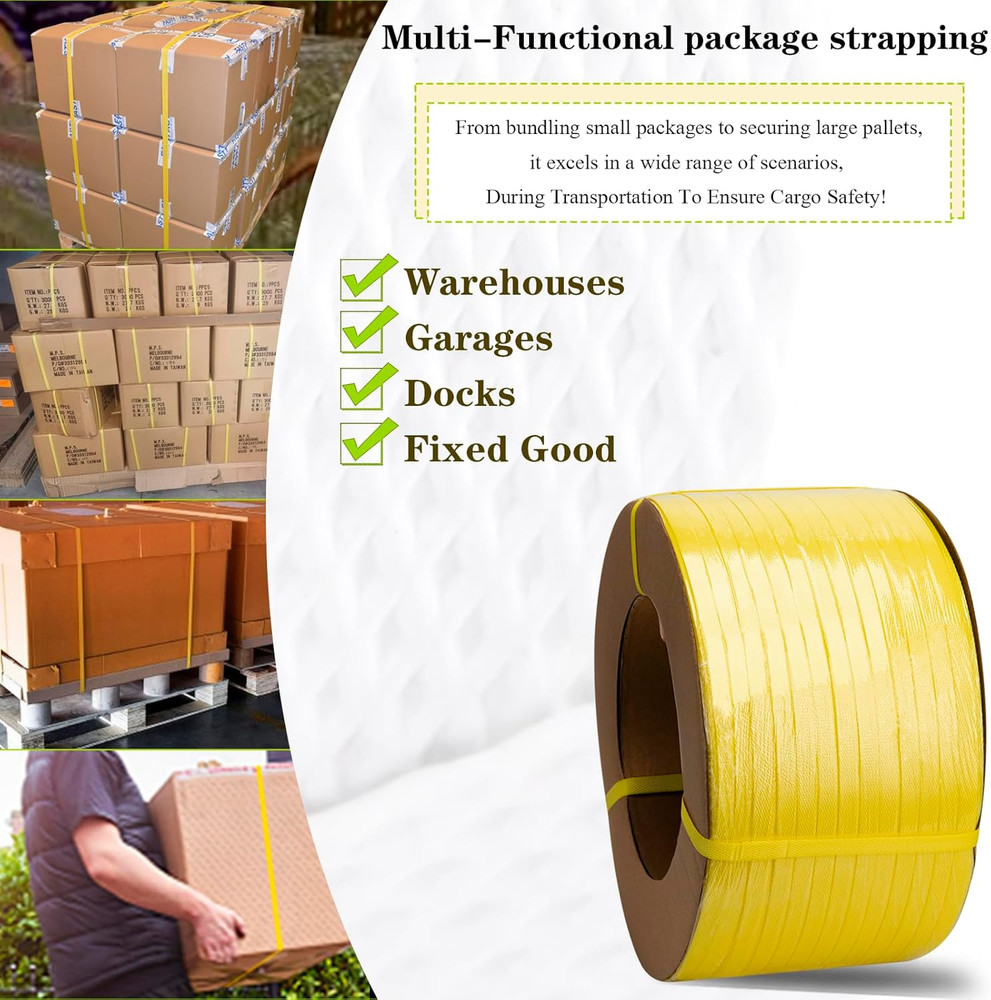 Poly Strapping, Packaging Banding Strap, Pallet Strapping Roll 3280' Yellow