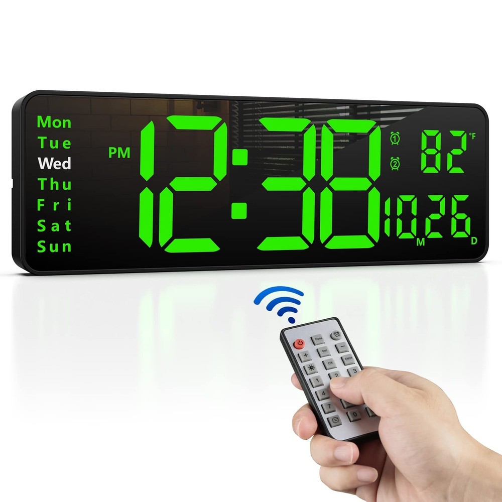 Zgrmbo 16-inch Digital Wall Clock with Remote Control, Large Display Digital ...