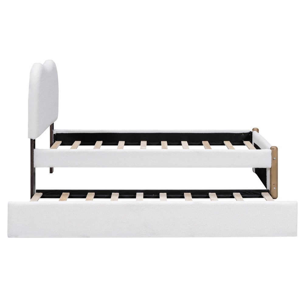 Twin/Full Size Bed Frame Upholstered Platform Bed Frame with Twin Size Trundle