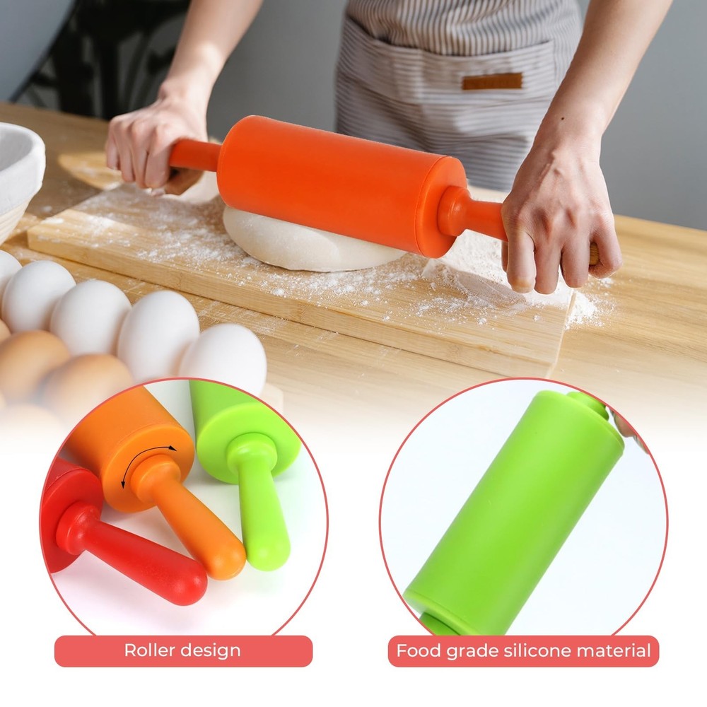 4 Pack Mini Rolling Pin for Kids, 9 Inch Plastic Handle Rolling Pin Non-Stick...
