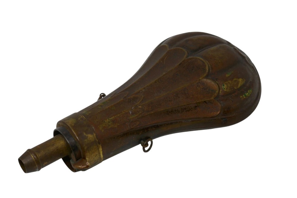 Antique 1800s Brass Copper Muzzleloader Hunting Gun Powder Flask EMPTY