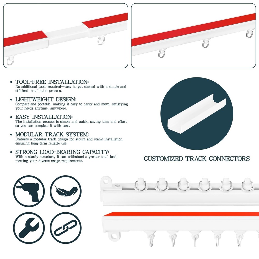 Adhesive Ceiling Curtain Track, Paste Type No Need to Drill, Suitable for Smo...