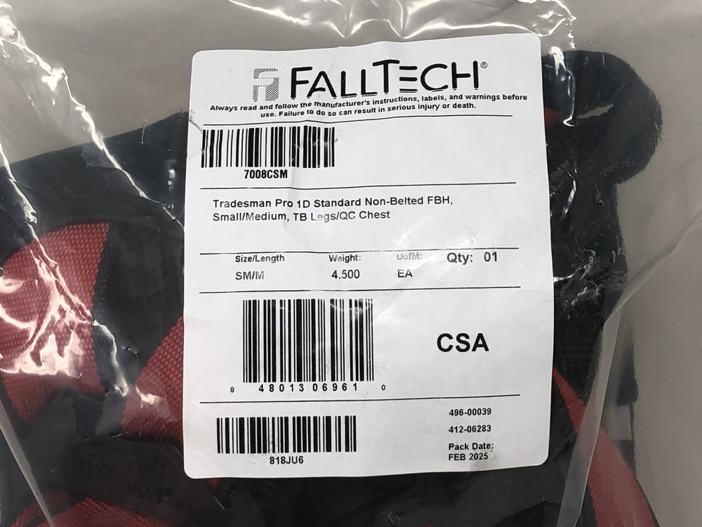 FallTech Tradesman Pro Small/Medium 1D Standard Non-Belted Harness - Red/Black