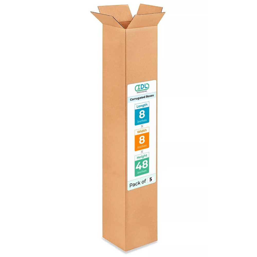 5-Pack Tall Shipping Boxes 8x8x48" - Extra Strength Corrugated Moving Boxes