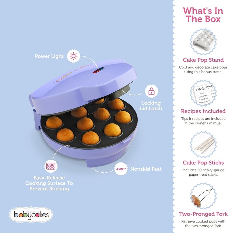 Non-Stick Cake Pop Maker Bakes 12 Pops Includes Stand 50 Sticks Fork Tool New