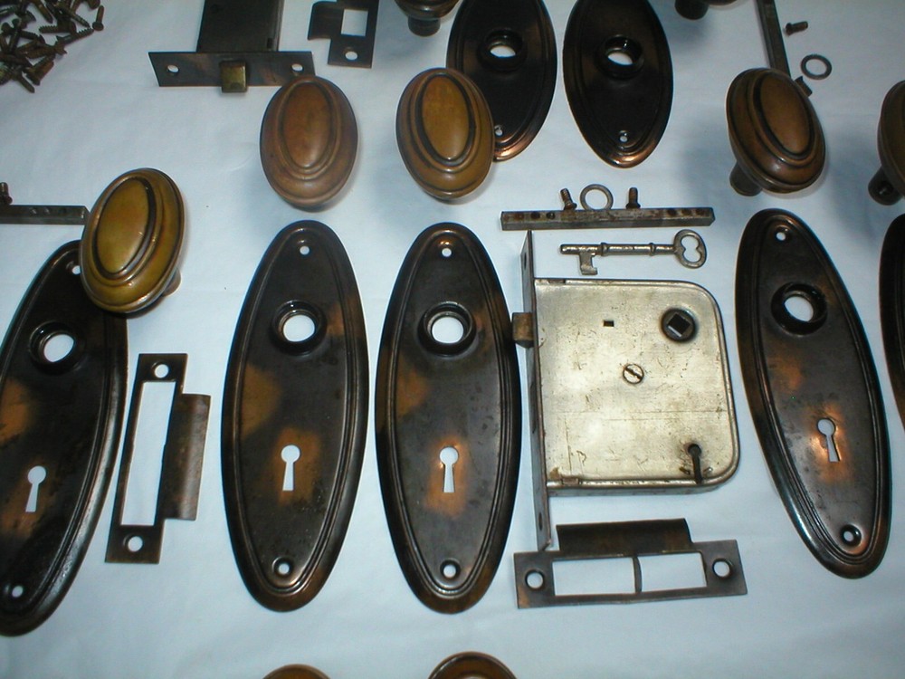 Antique Japanned Door Hardware Set
