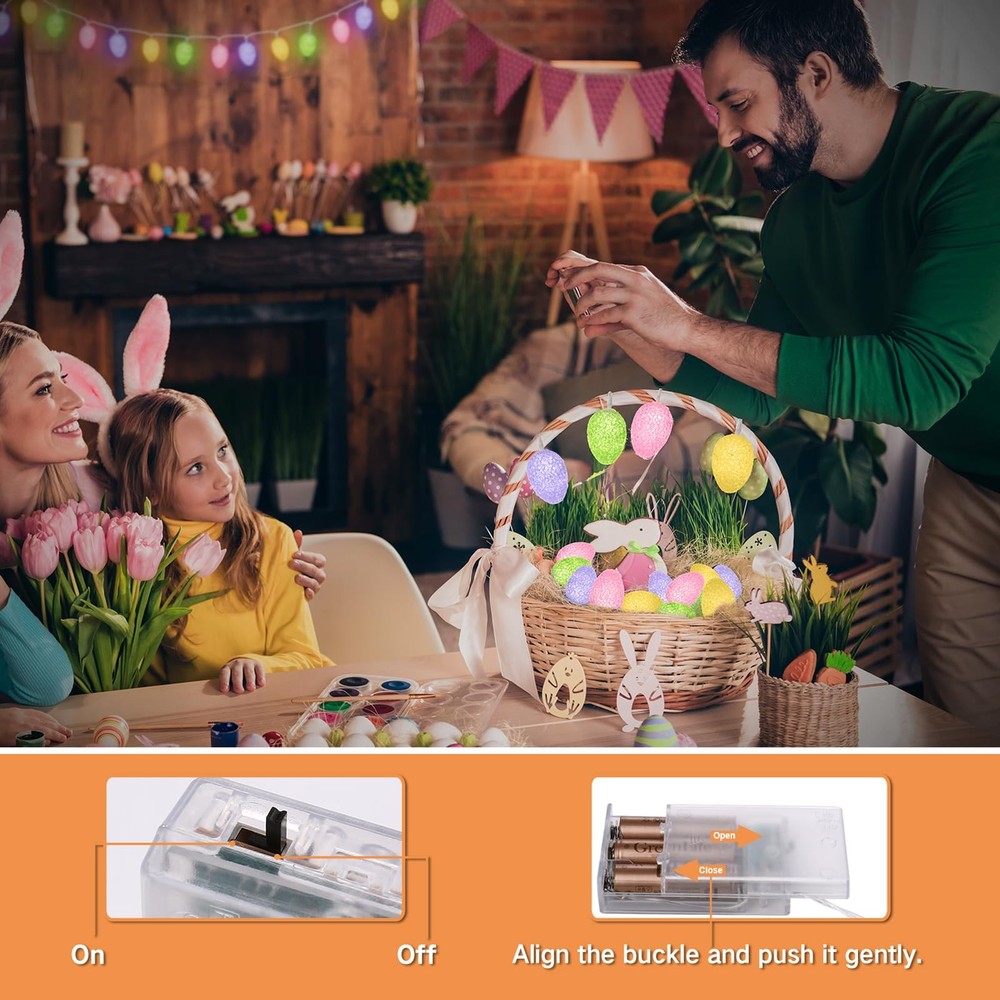 Egg String Lights, 13.12ft 20 LED Easter Egg Lights, Battery Operated C