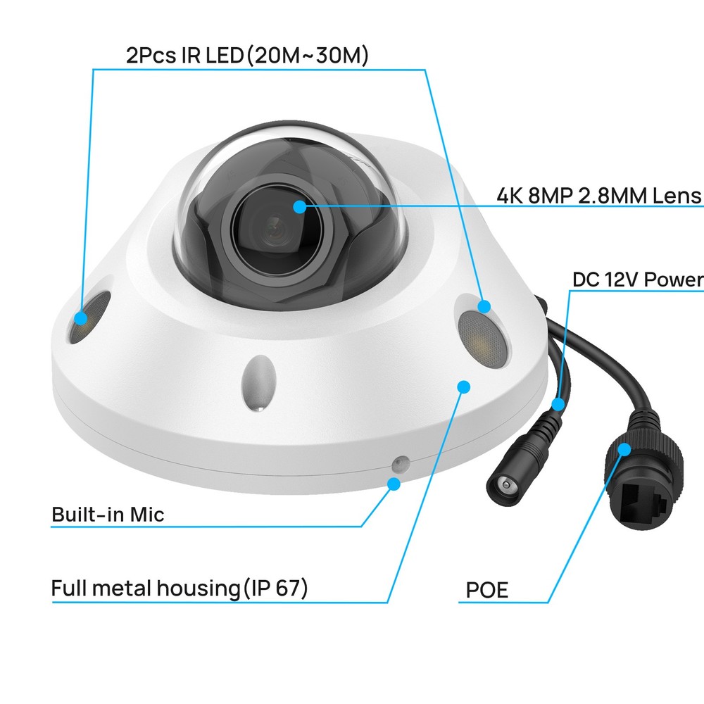 6PACK VIKYLIN 8MP 4K IR Dome Security Camera Smart Motion Detection Courtyard US