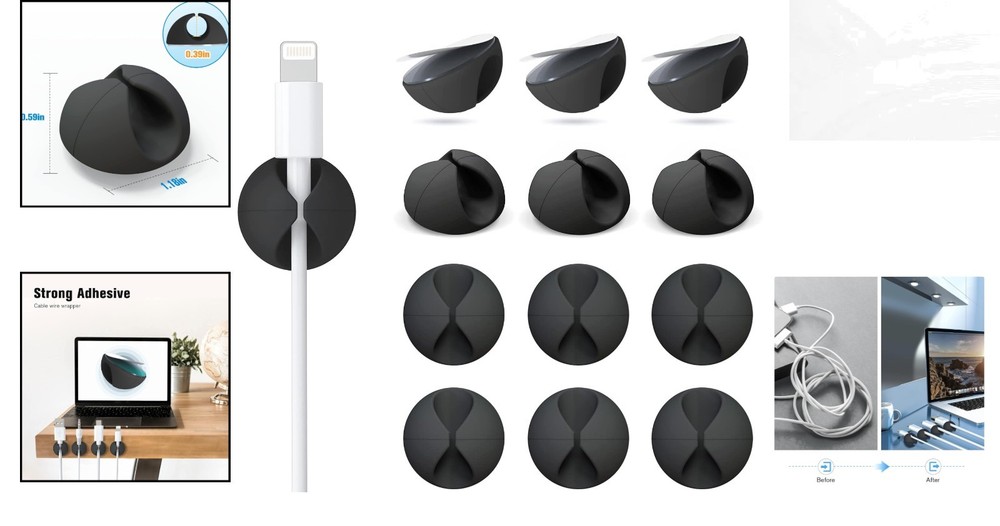 Compact 12 Pack Acrylic Cable Clips - Effortless Desk & Home Organization