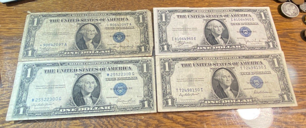 (4) 1935-A,C,E & F $1 Silver Certificates VG-VF Includes Star Note & Error! CHN