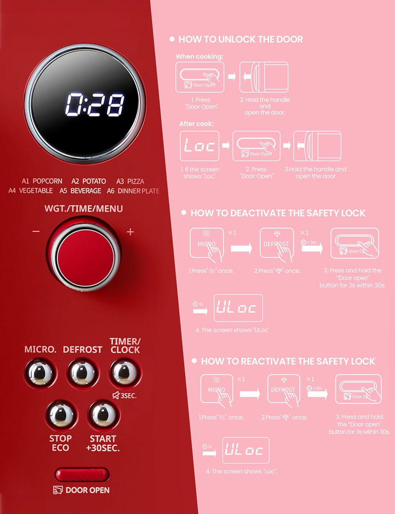 COMFEE Retro 0.9 Cu.Ft Microwave Oven with 9 Presets & Mute Function, Red