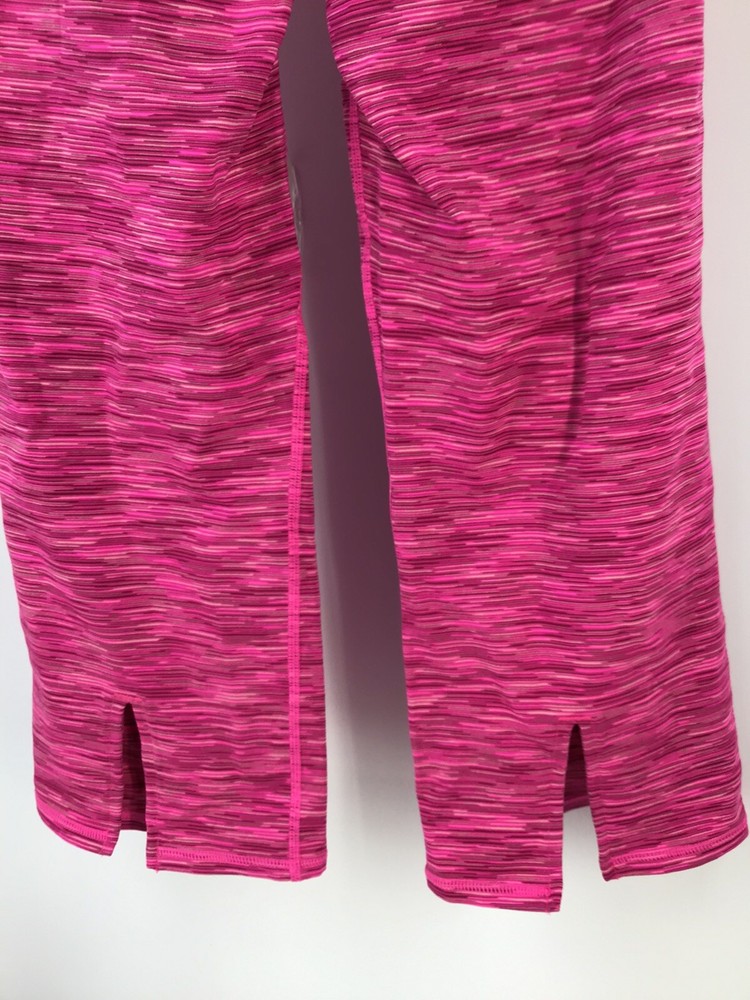 Athleta Crop Leggings split hem womens Size Large pink stripe