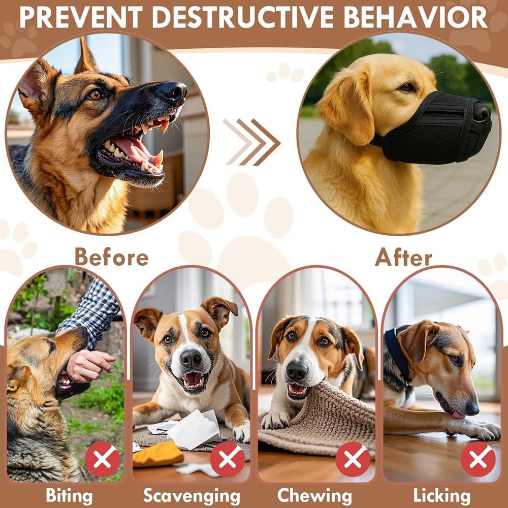 Dog Muzzle Breathable Air-Mesh 3D – Mesh Soft Muzzle for Small Medium Large S...