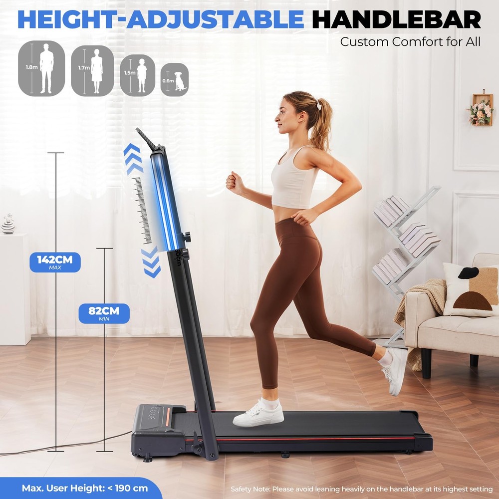 Walking Pad Treadmill with Adjustable Height Handle Bar, 3HP Quiet Foldable U...