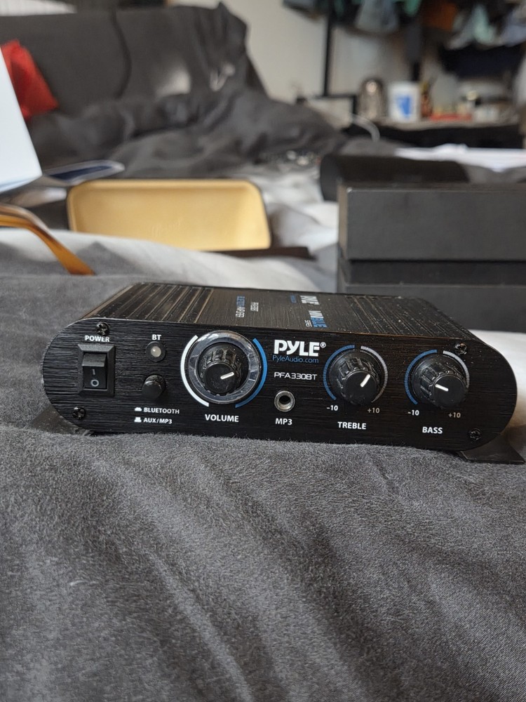 Pyle Bluetooth Mini Blue Compact Amplifier, Push-Type Speaker Terminals  90 WATT