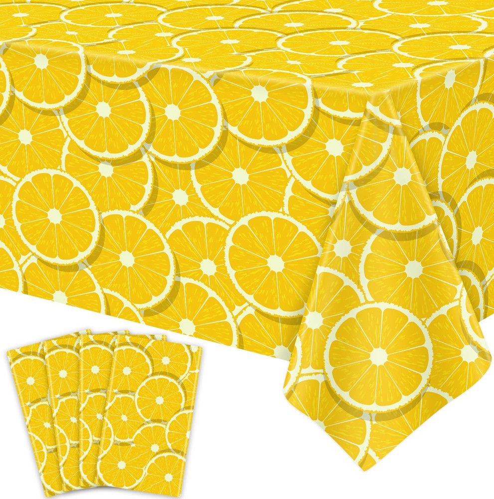 4 Pack Lemon Tablecloth Lemons Summer Party 86" x 51" (Rectangular), Yellow