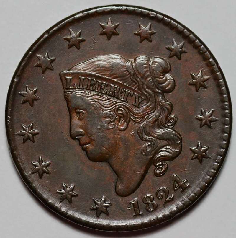1824 Coronet Head Large Cent - US 1c Copper Coin