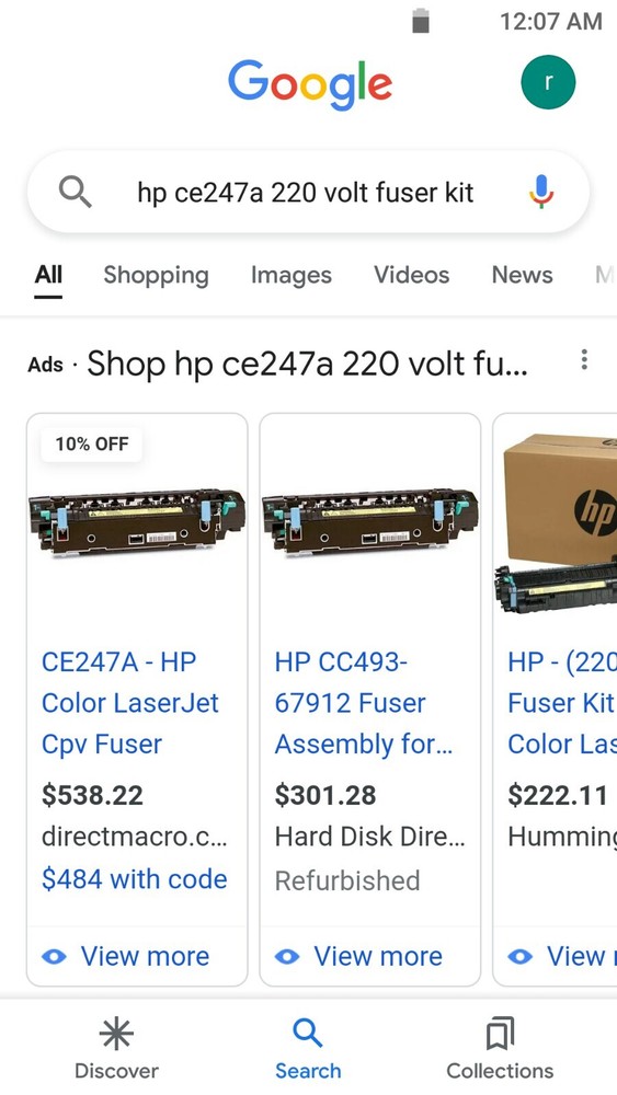 HP CE247A 220volt Fuser Kit