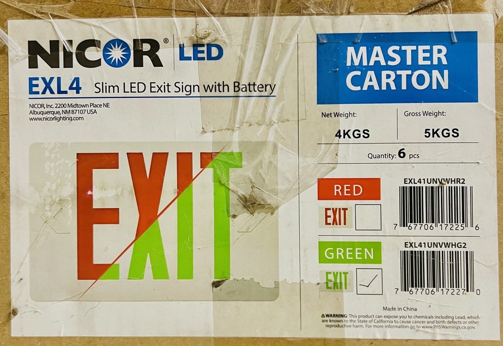 NICOR Master Carton (6) EXL4 Series Slim LED Exit Signs