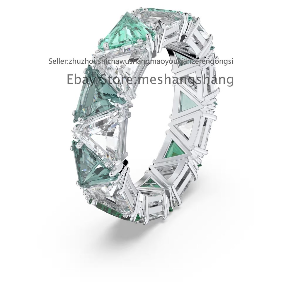 New Matrix cocktail ring Triangle cut, Green, Rhodium plated