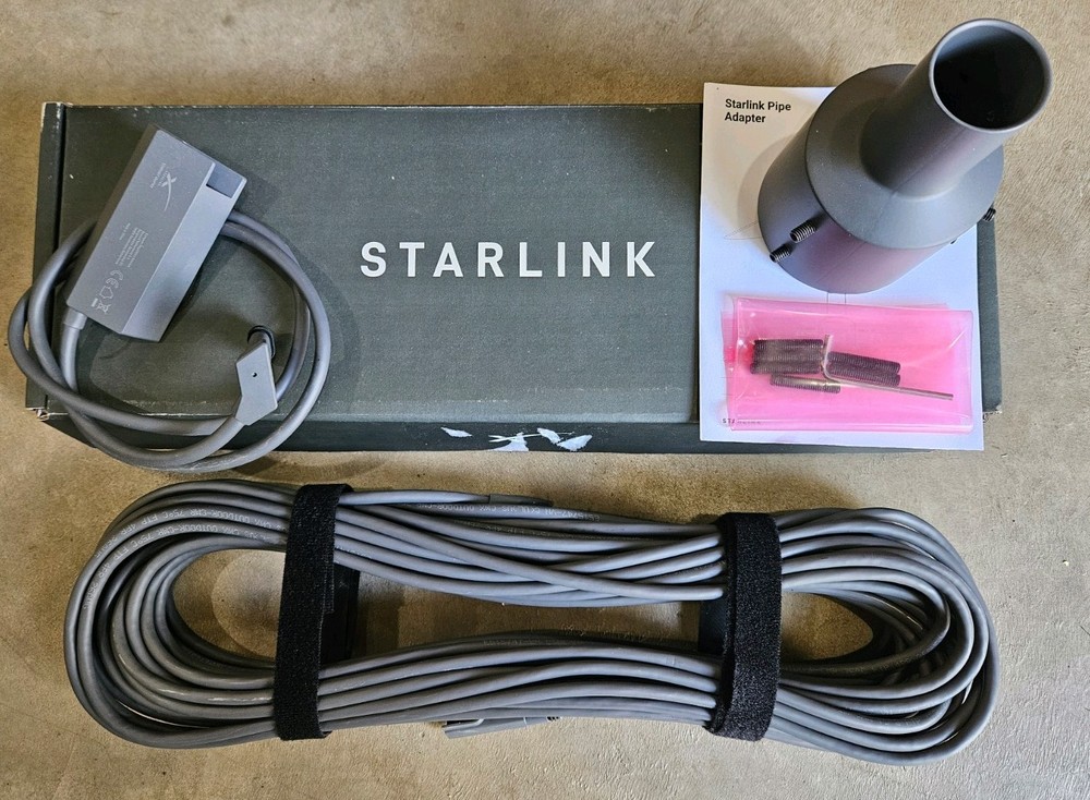 Starlink Gen 2 Actuated Cable 75ft, Pipe Adapter & Starlink Ethernet Adapter
