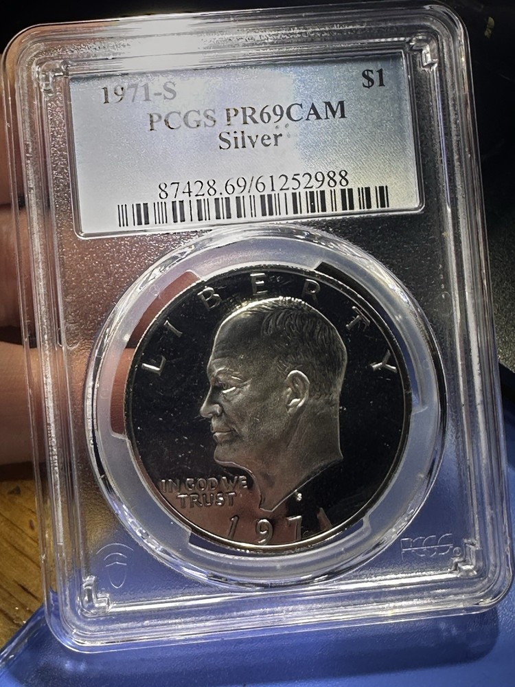 1971-S Proof Eisenhower Silver Dollar PCGS MS69 DCAM PEG LEG Error