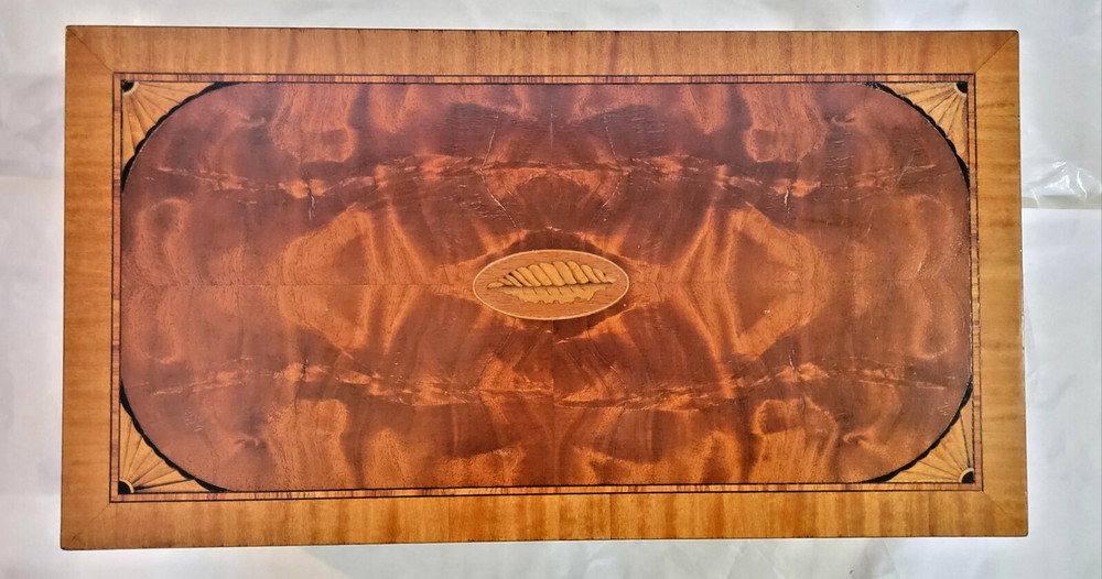 Vintage Inlaid Veneered w/ Hinged Lid Small Trunk-Large Document Box Conch Shell