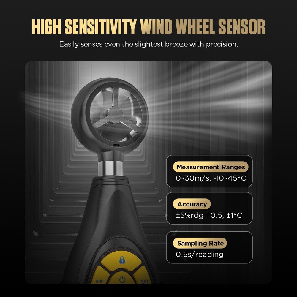 AUTOOL Handheld Digital Anemometer Wind Speed CFM Meter Current Test Wind Chill